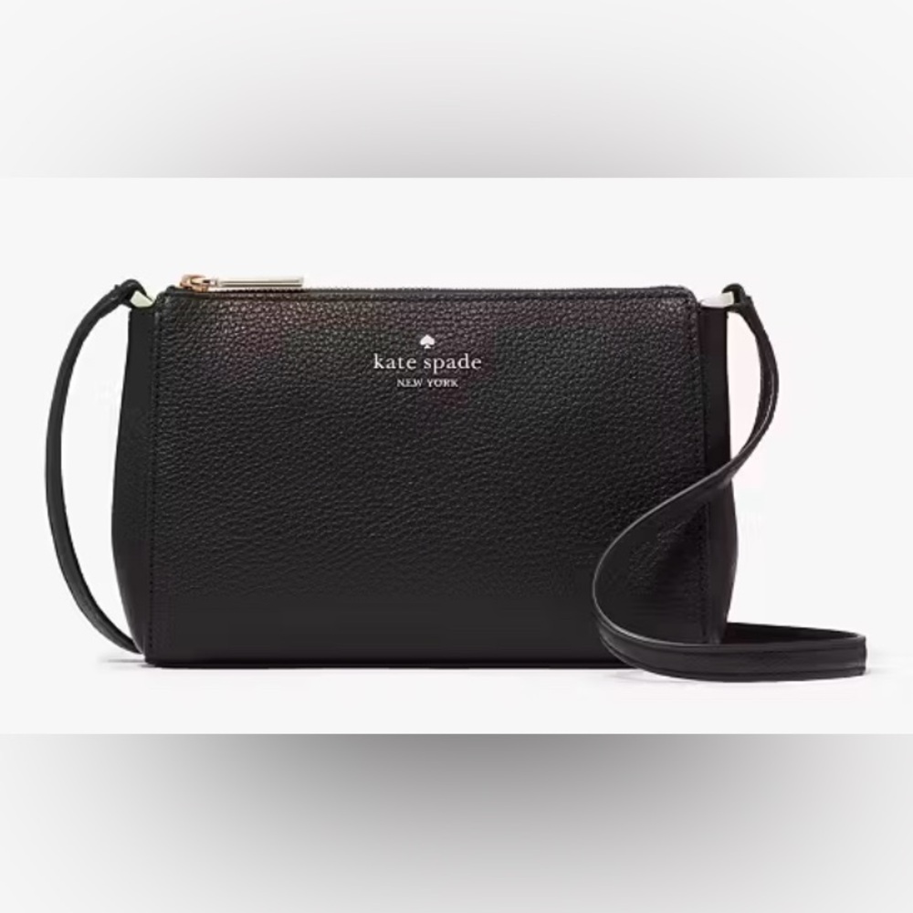 NWT Leila Mini Top Zip Crossbody, black, 100% pebbled leather